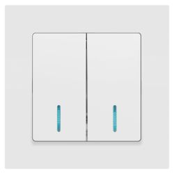 Выключатель Intro Accent 6-105-01М двойной с подсветкой, 10А-250В, IP20, СУ, AL/CU, белый матовый | Intro