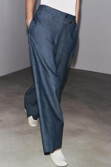 ZARA БРЮКИ WIDE LEG — ZW COLLECTION, СИНИЙ