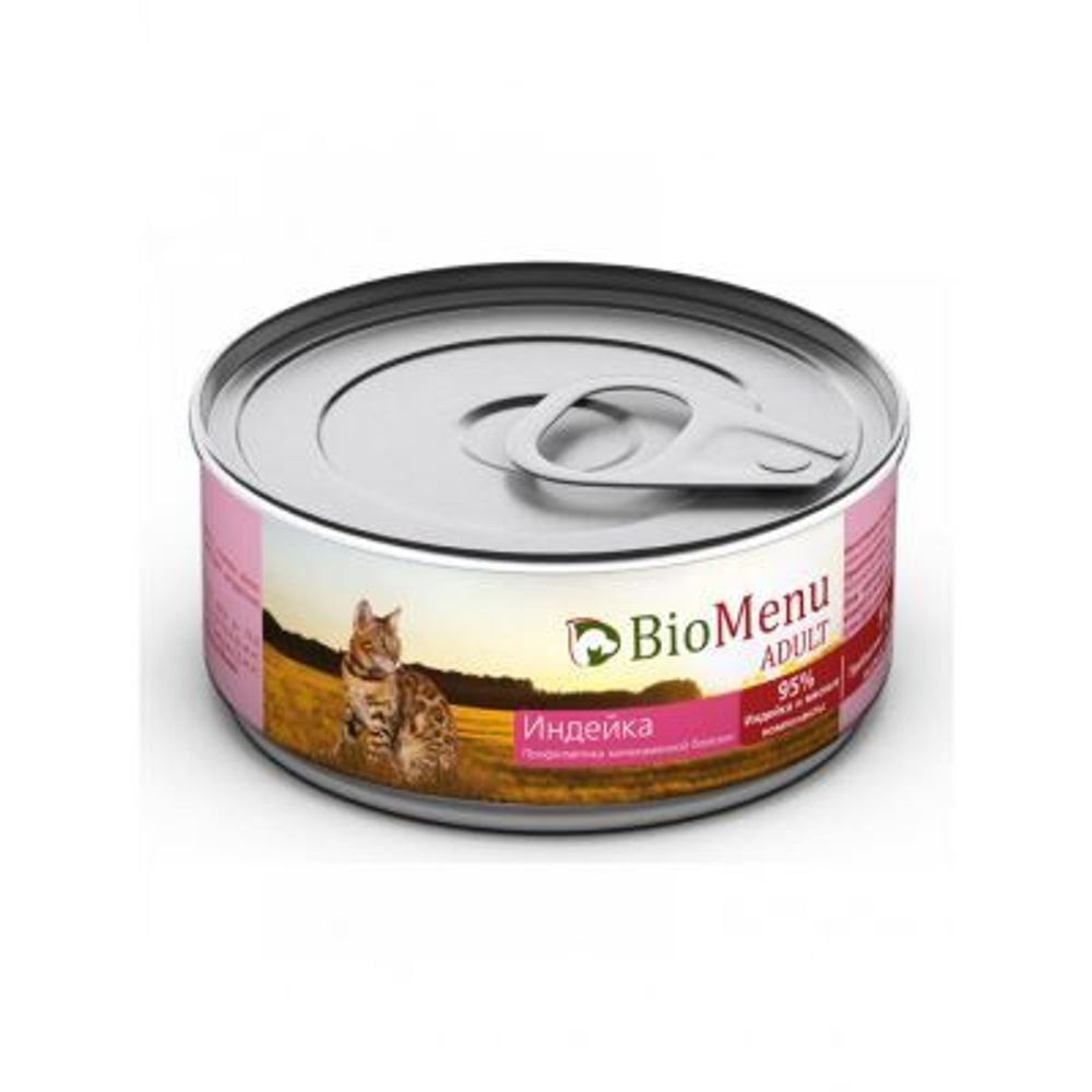 BioMenu Консервы д/кошек мясной паштет с Индейкой, 100гр