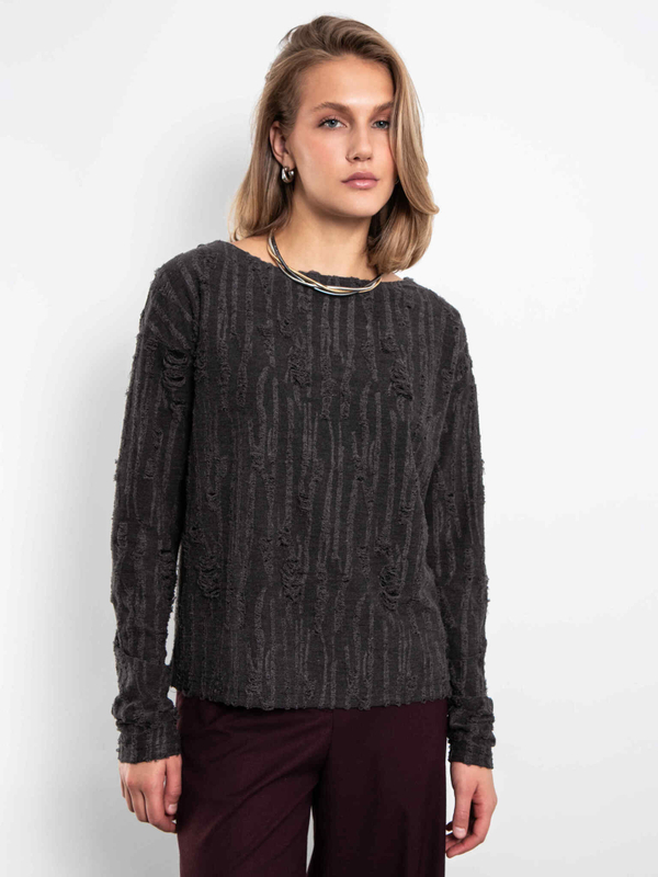 Джемпер со спущенными петлями (т.серый)