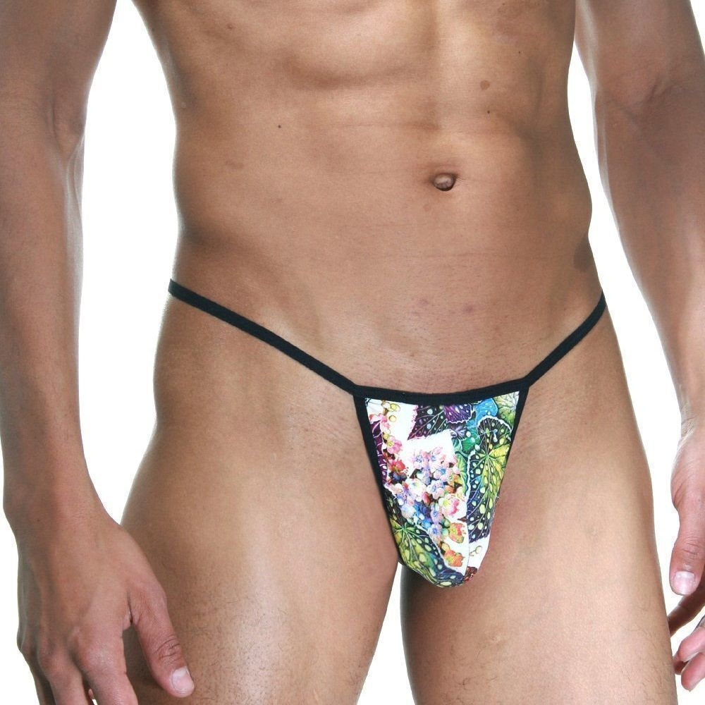 Сексуальные трусы-стринги с цветочным принтом и черной окантовкой (Размер: M) (Цвет: разноцветный)
