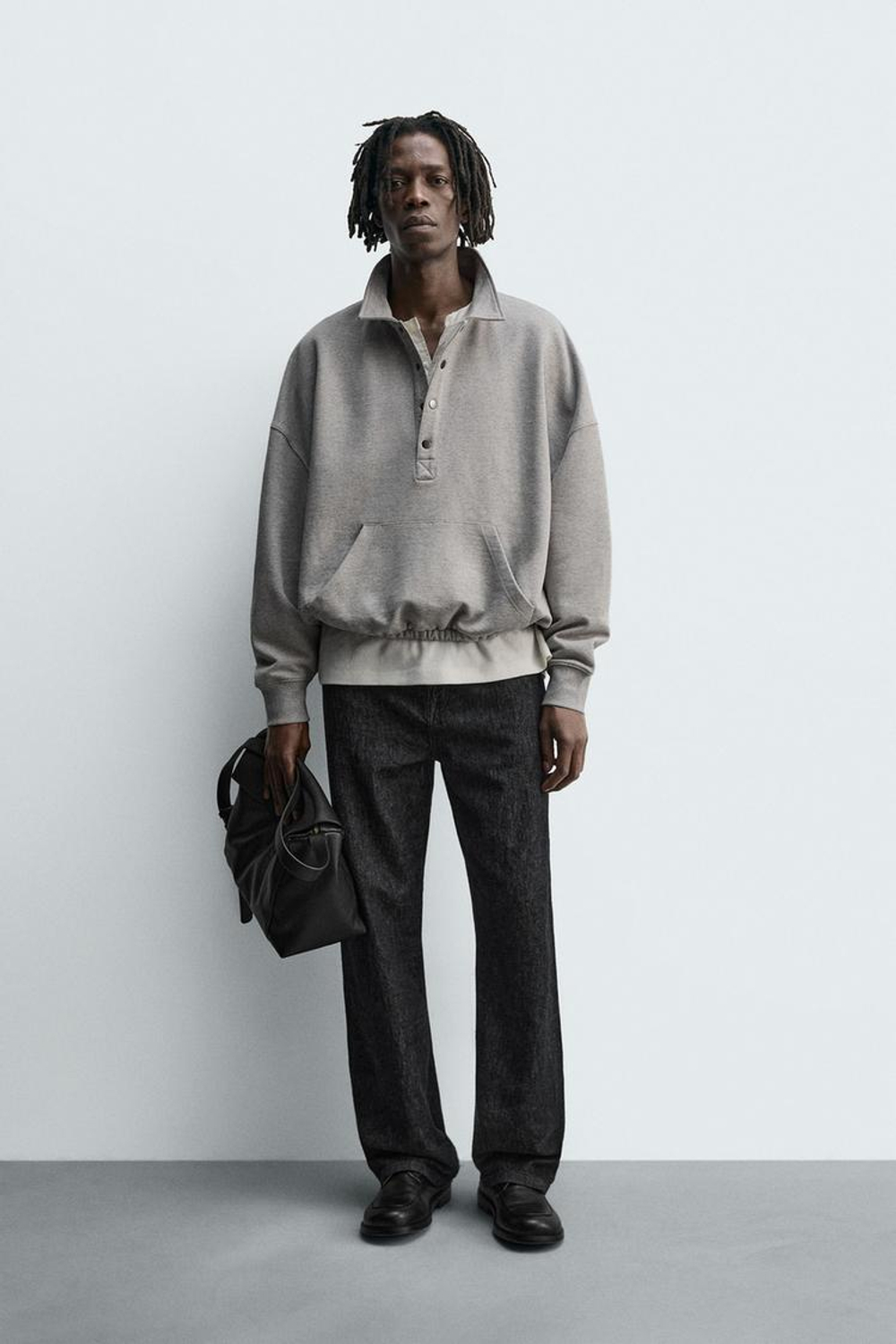 ZARA ТОЛСТОВКА-ПОЛО СВОБОДНОГО КРОЯ, СЕРЫЙ МЕЛАНЖ