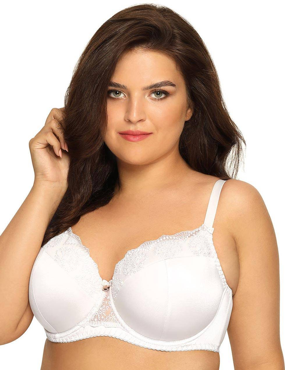 Бюстгальтер plus size с эффектной вышивкой на чашках (Размер: 105F) (Цвет: телесный)