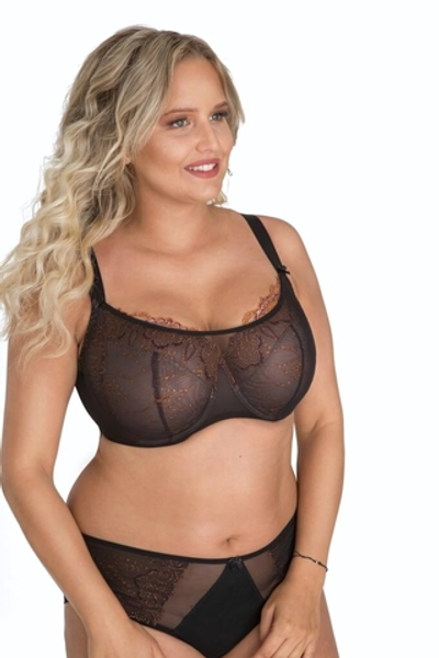 Бюстгальтер-топ plus size с изысканной вышивкой нитями с люрексом (Размер: 105E) (Цвет: черный)