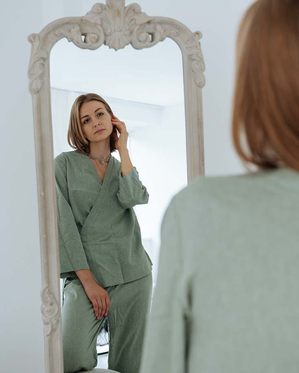 Домашний костюм из вареного хлопка Оливковый