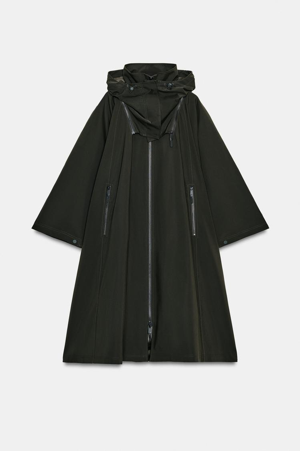 ZARA ТРЕНЧ-НАКИДКА WATER REPELLENT — ZW COLLECTION LIMITED EDITION, ТЕМНЫЙ БУТЫЛОЧНО-ЗЕЛЕНЫЙ