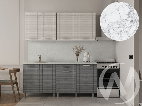 Кухня Салли 1.8м (корпус белый/сандал белый; сандал серый) 38мм мрамор итальянский