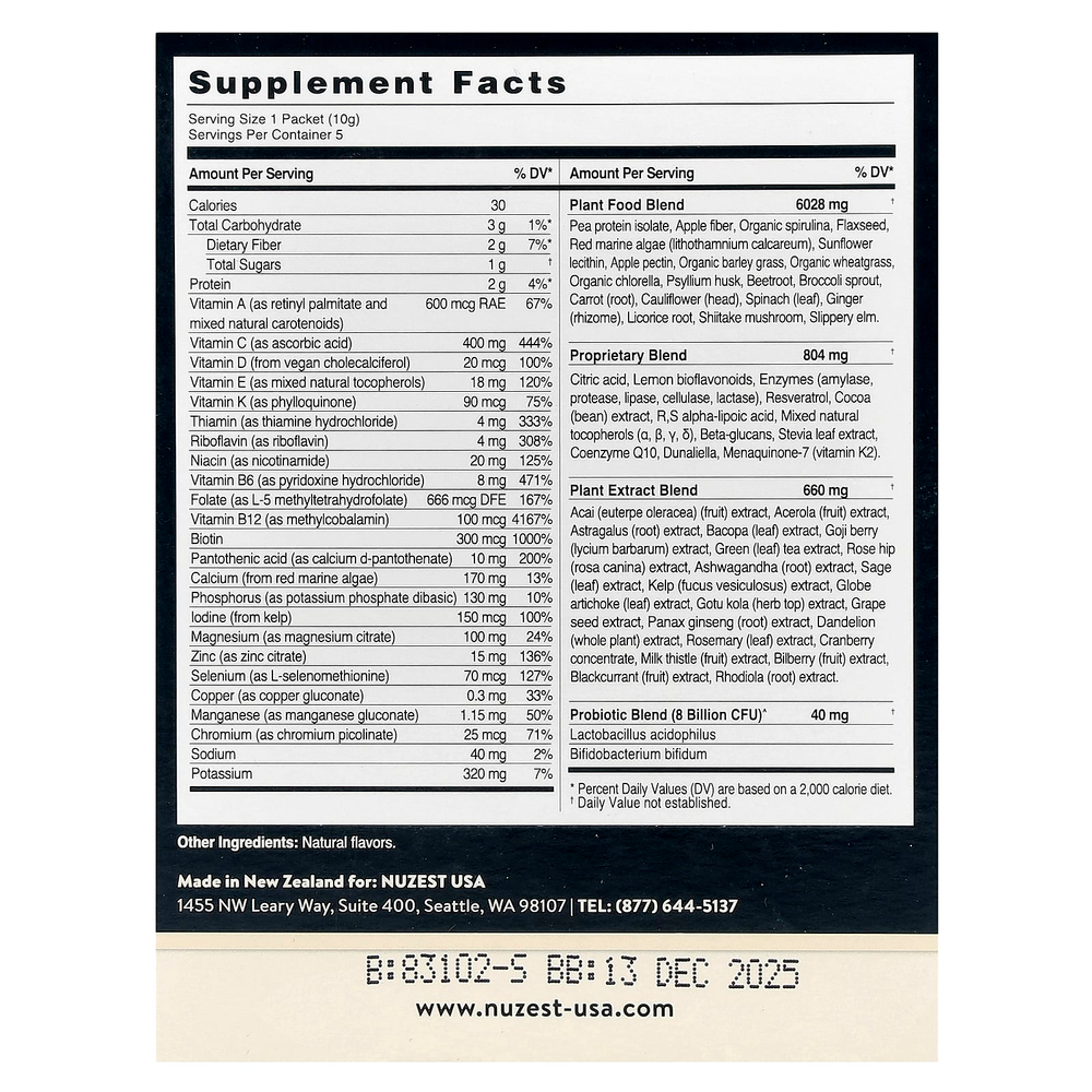 Nuzest, Good Green Vitality ™, 5 пакетиков по 10 г (0,35 унции)