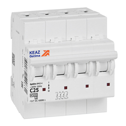 Автоматический выключатель OptiDin BM63-4C25-4,5-УХЛ3 КЭАЗ