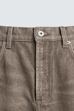 ZARA ДЖИНСЫ STRAIGHT FIT С ВЫТРАВЛЕННЫМ ПРИНТОМ, КОРИЧНЕВЫЙ