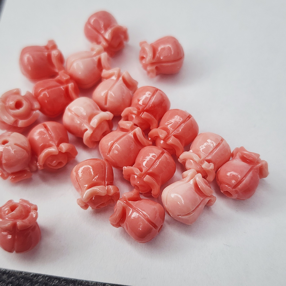 Бусина цветок, роза резная коралловая, р-р 9мм, цена за 1 шт