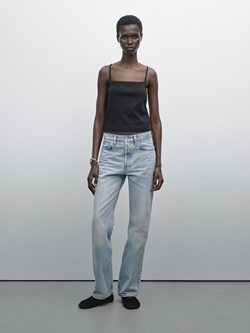 Massimo Dutti Трикотажный топ на бретелях с кружевом, черный