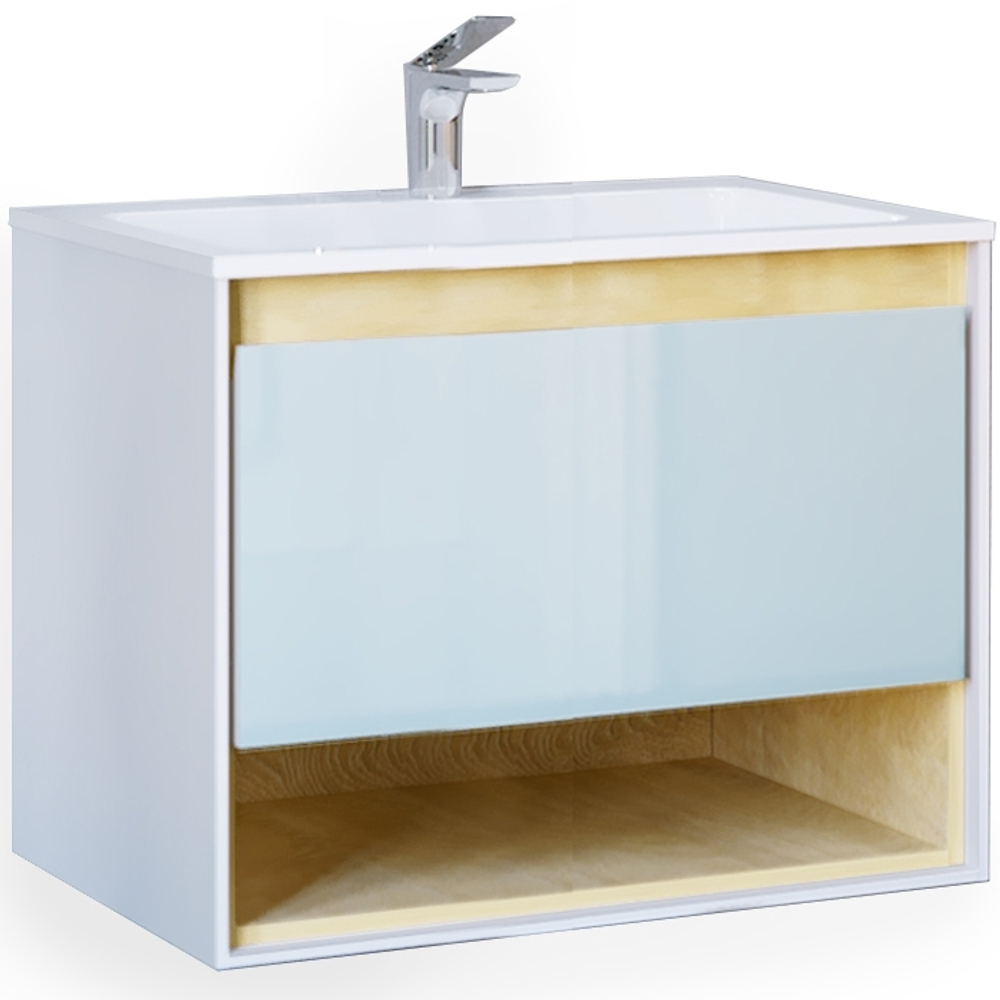 Тумба с раковиной Jorno Glass 80 см Gla.01.77/P/W белая