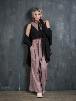 Палаццо  + кушак/ клетка персик