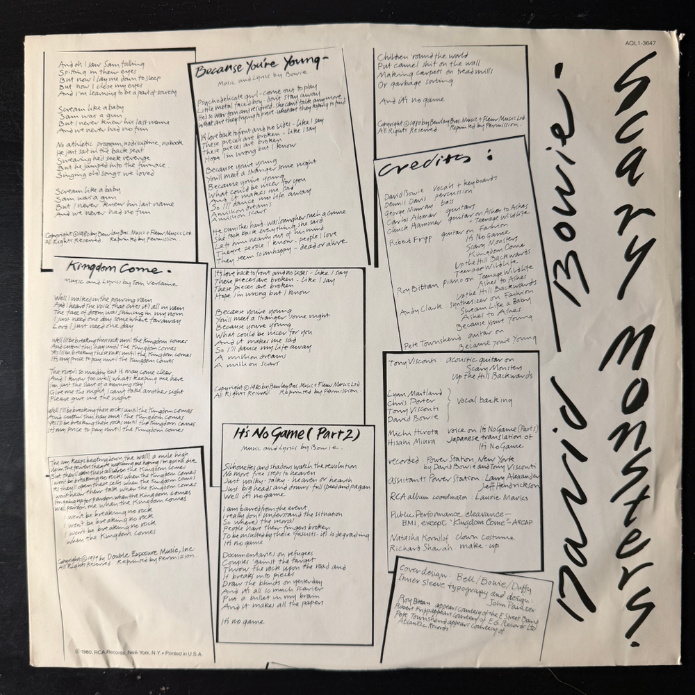David Bowie ‎– Scary Monsters (США 1980г.) Т