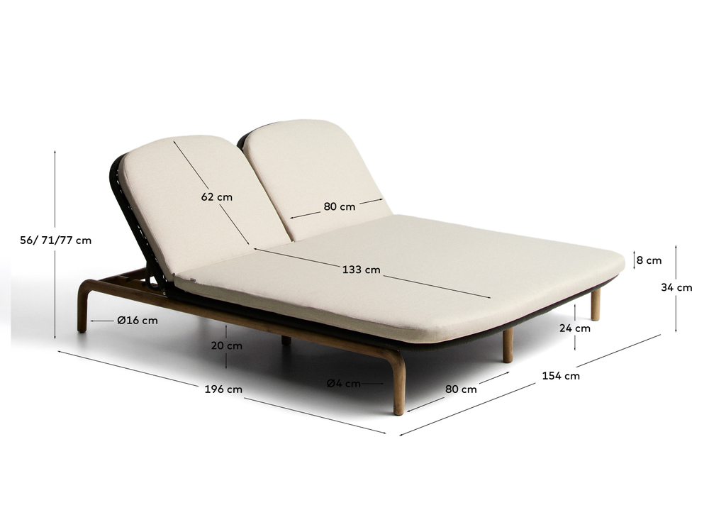 Двойной шезлонг Alipa из массива акации и веревки темно-серого цвета