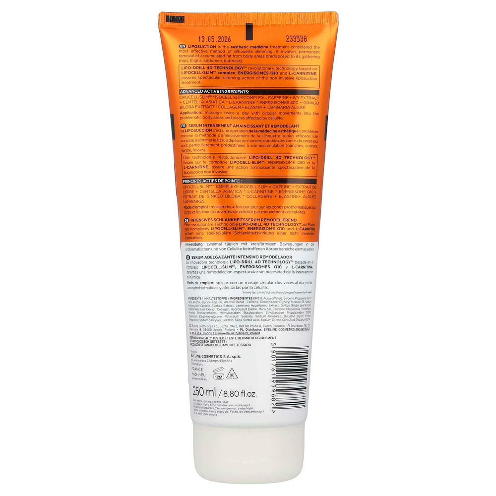 Eveline Cosmetics, Slim Extreme 4D, профессиональная сыворотка для интенсивного восстановления и ремоделирования, 250 мл (8,8 жидк. унц.)