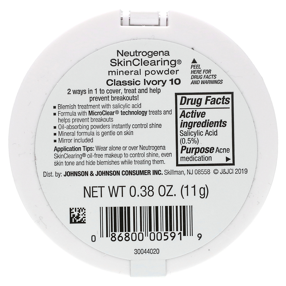 Neutrogena, Очищающая минеральная пудра, классическая слоновая кость 10, 11 г (0,38 унции)