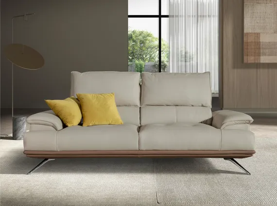 3-местный диван из серо-коричневой кожи, модель 6247