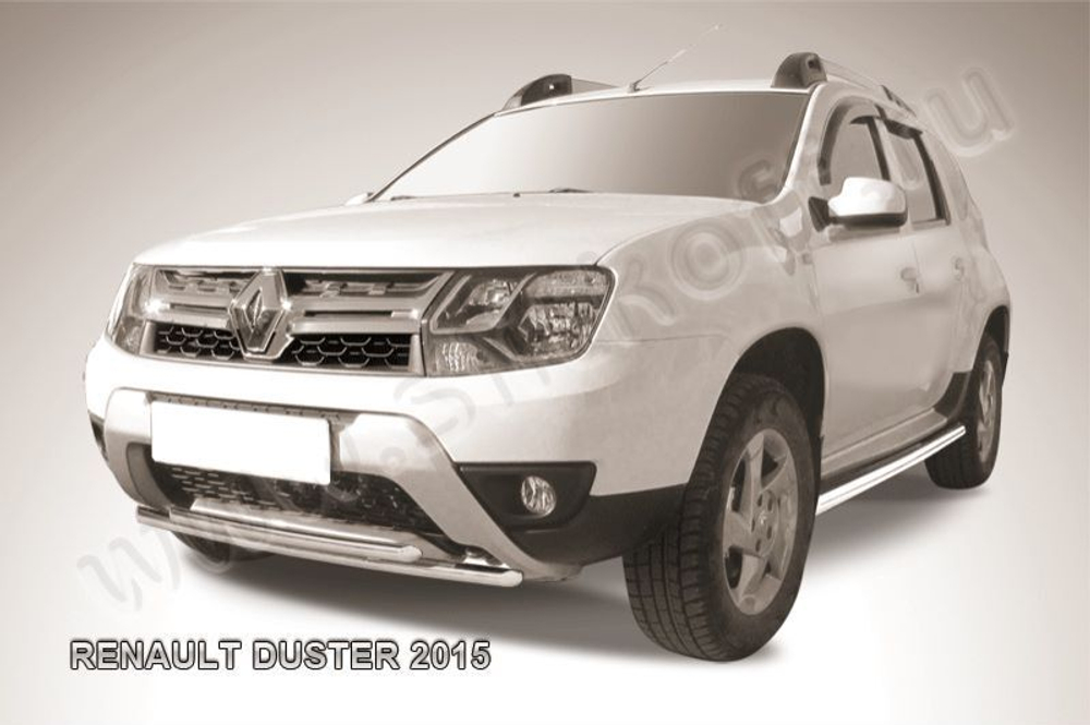 Защита переднего бампера (нержавейка) Renault Duster (2015-2021) d42+d42
