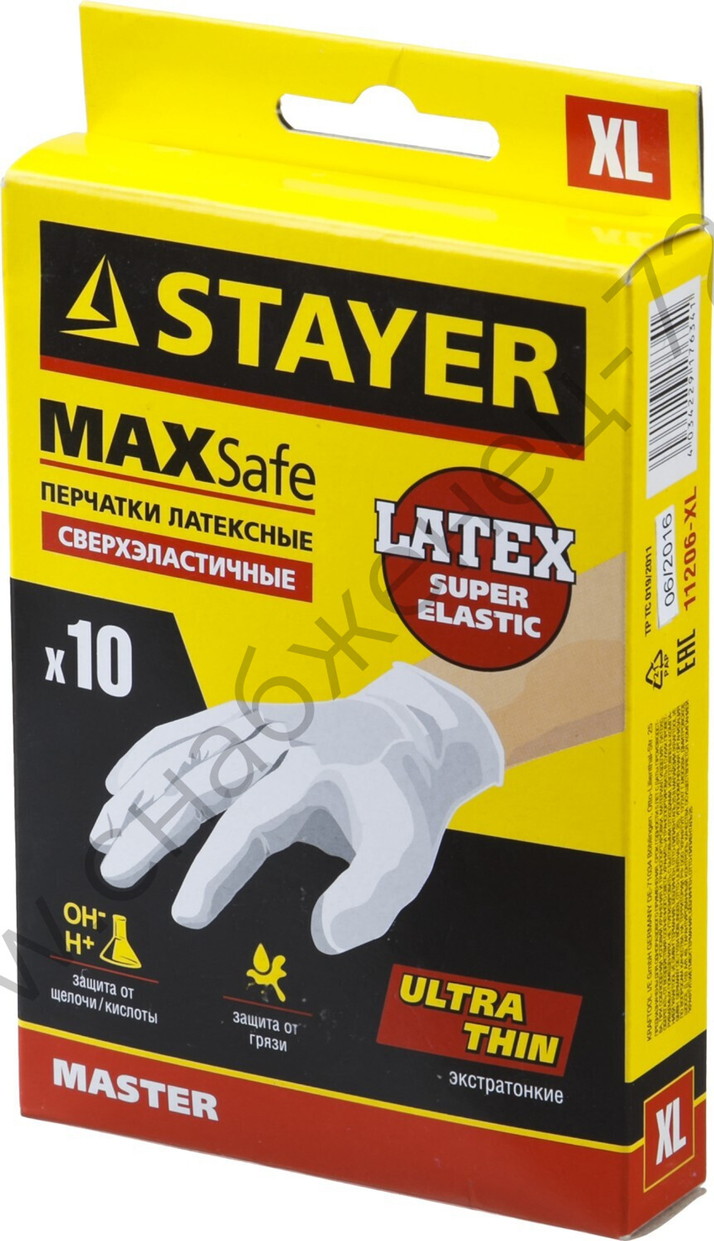 STAYER р.XL, экстратонкие, 10 шт., латексные перчатки (11206-XL)