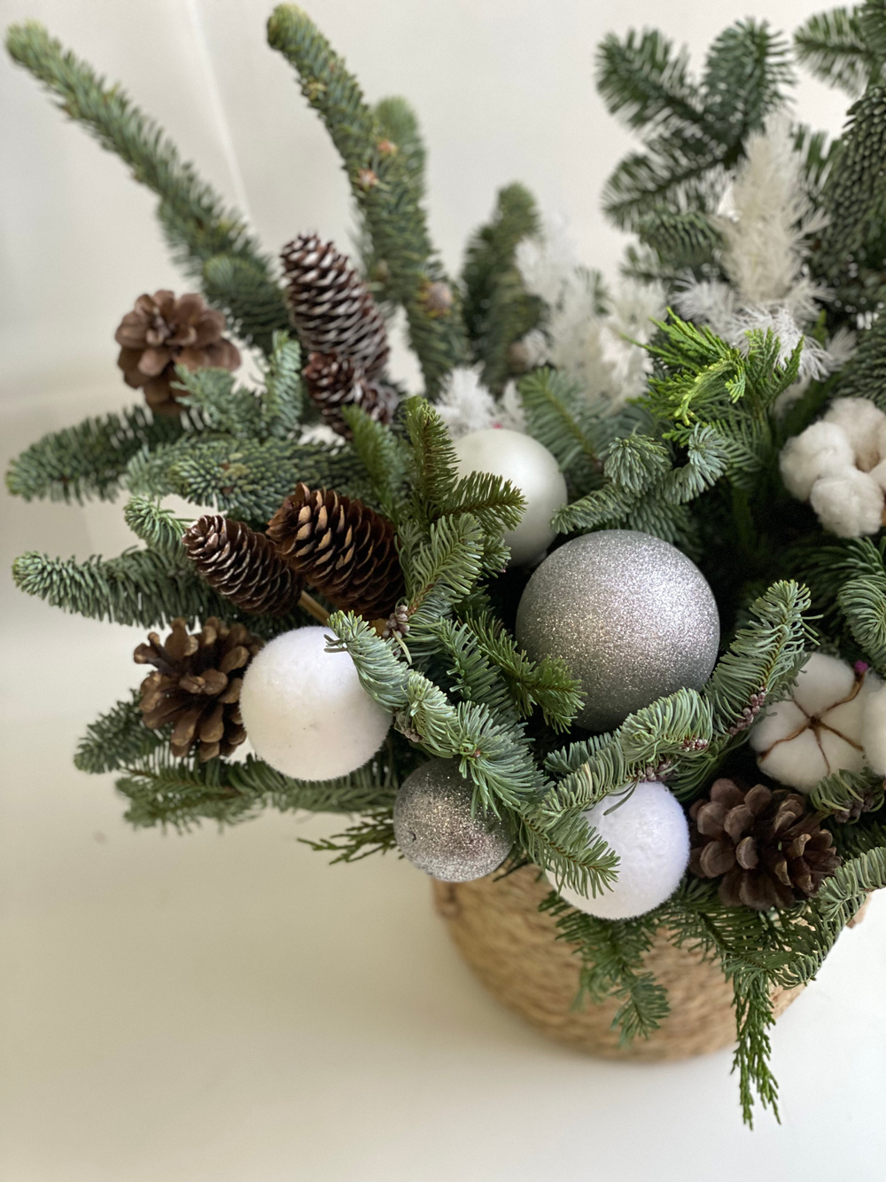 Новогодняя композиция "зимнее лукошко"