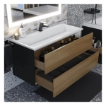 Тумба с раковиной Uperwood Barsa 100 см, раковина белая, подвесная тумба черная/дуб сонома