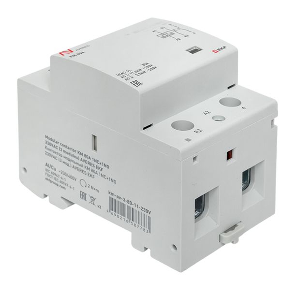 Контактор модульный КМ 80А 1NO+1NC 230В АС (3 мод.) AVERES EKF