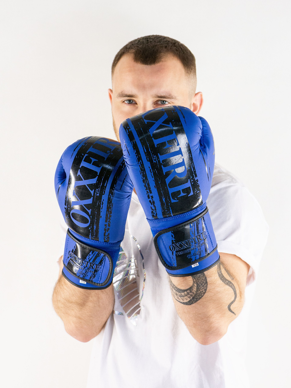 Боксерские перчатки OXXFIRE Muay Thai PRO, PVC,  синий/черный