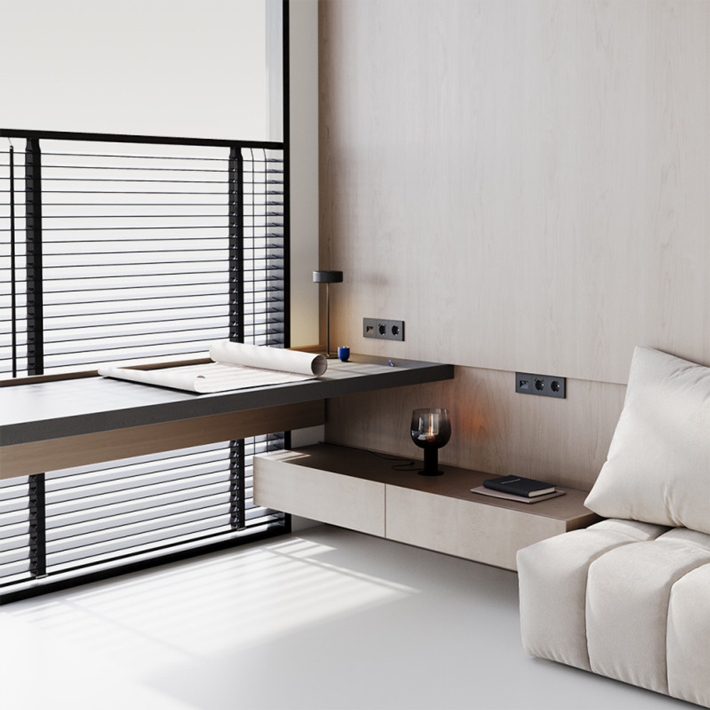 Розетка встраиваемая VOLTUM S70 с заземлением и защитными шторками, 16А, с USB, A+С, (черный матовый)