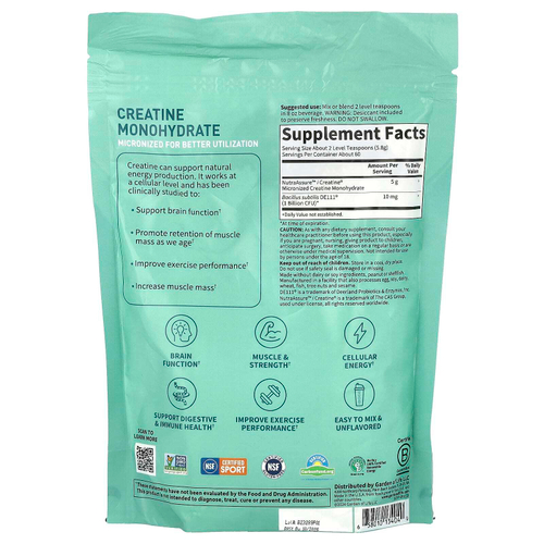 Garden of Life, Sport, моногидрат креатина и пробиотиков, без добавок, 348 г (12,27 унции)