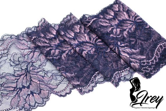 03-76 Кружево эластичное 17 см, темно-синий/пудра