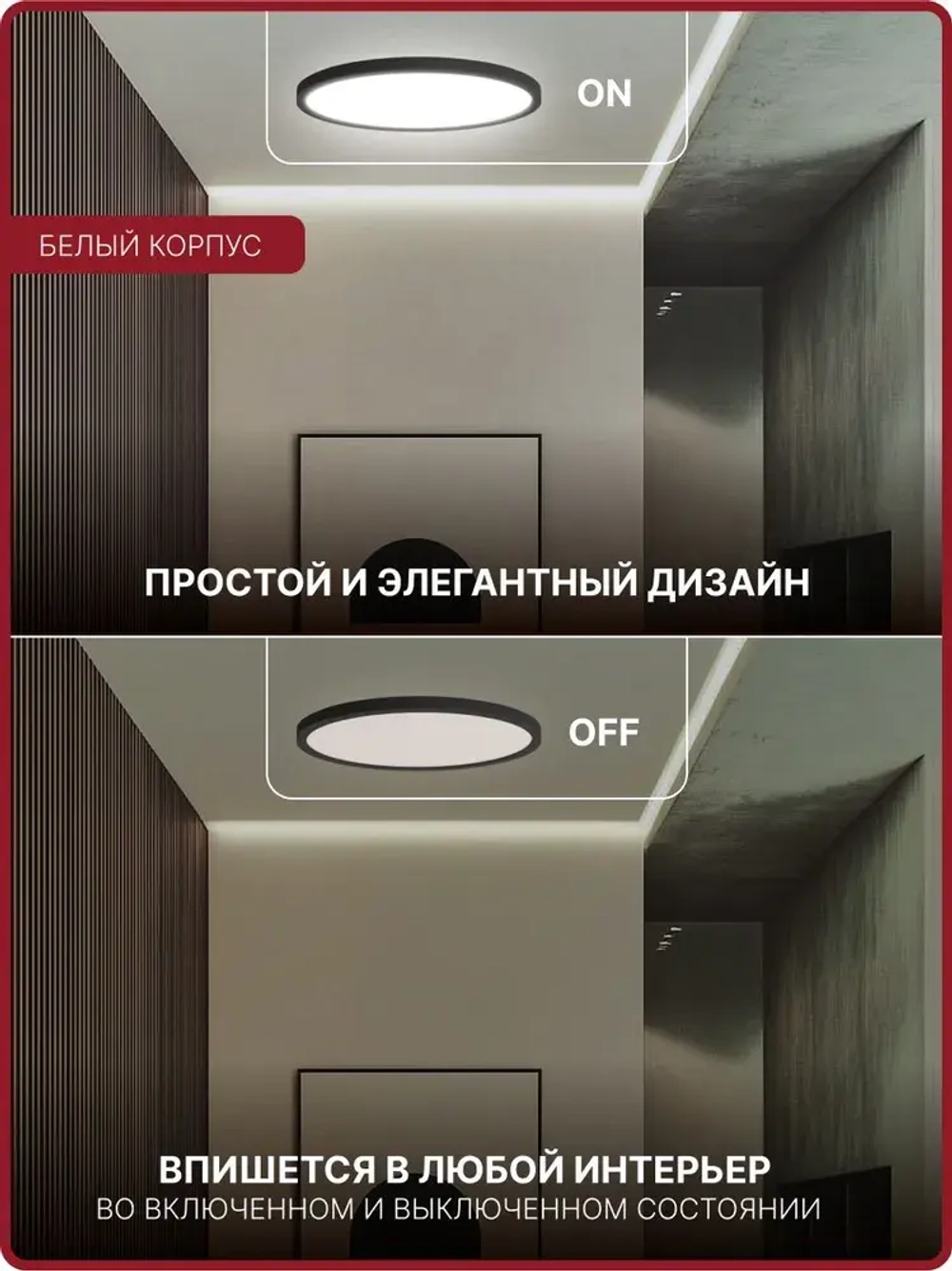 Светильник потолочный светодиодный 20 Вт / люстра для кухни, гостиной комнаты, спальни, ванной, гаража, детской, прихожей / круглый настенный, накладной