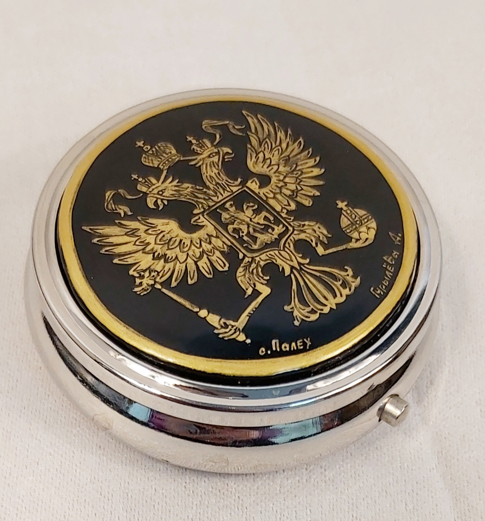 Таблетница с ручной росписью Палех "Герб РФ"