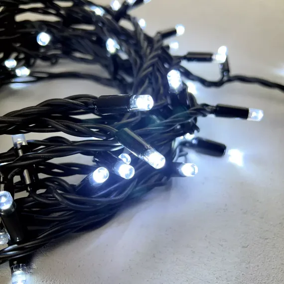 Гирлянда Нить 10 м., холодный белый, 220В, 75 LED, Провод Черный Каучук, IP65, LTC (LL75-1-2W)