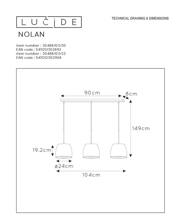 Подвесной светильник Lucide Nolan 30488/03/30