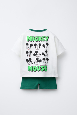 ZARA КОМПЛЕКТ ИЗ ФУТБОЛКИ И ШОРТОВ С ПРИНТОМ MICKEY MOUSE © DISNEY, ЗЕЛЕНЫЙ