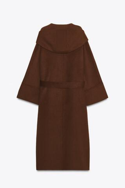 ZARA ДЛИННОЕ ПАЛЬТО С ПОЯСОМ ИЗ ШЕРСТИ — ZW COLLECTION LIMITED EDITION, КОРИЧНЕВЫЙ