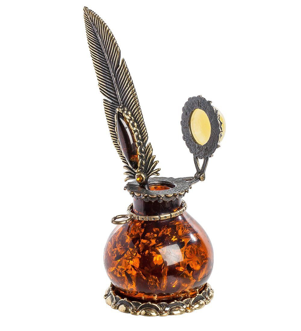 Народные промыслы AM-1360 Чернильница «Ажурная» (латунь, янтарь)