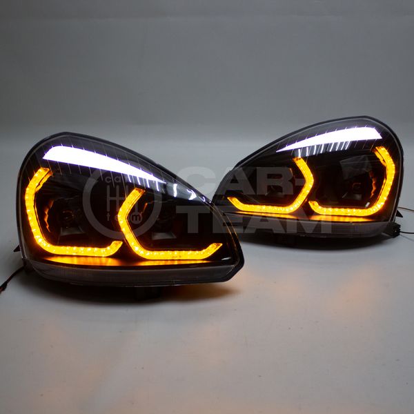 Фары Лада Приора передние в стиле BMW с 4-мя Bi LED модулями и плавающими поворотниками, черная маска (Китай)