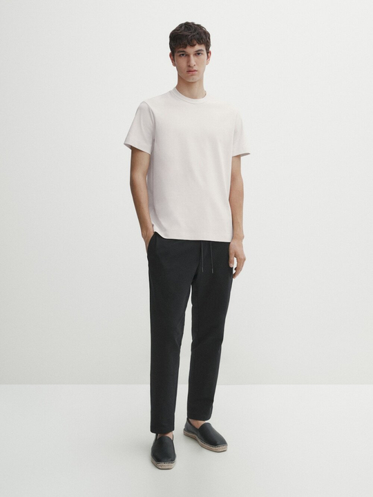 Massimo Dutti Хлопковая футболка с короткими рукавами, натуральный, кремовый