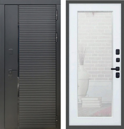 Входная металлическая дверь с зеркалом Рекс 30 Кварц черный / зеркало Пастораль Силк сноу ( белый матовый, без текстуры)