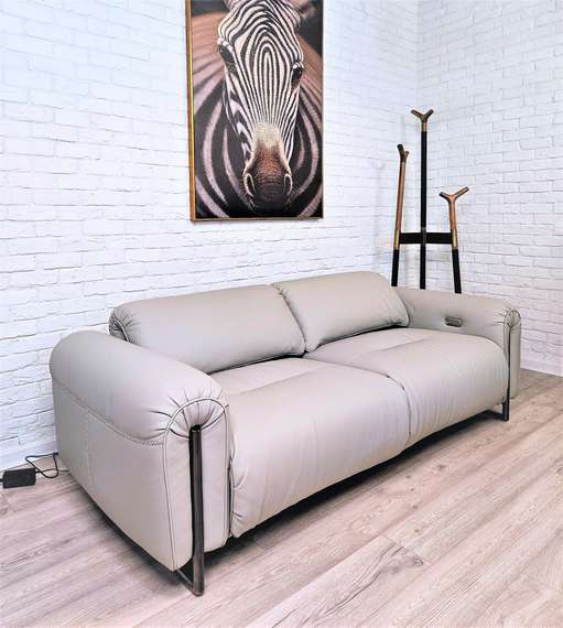 Диван c электро-реклайнером 4371, 220 см, светло-серая натуральная кожа