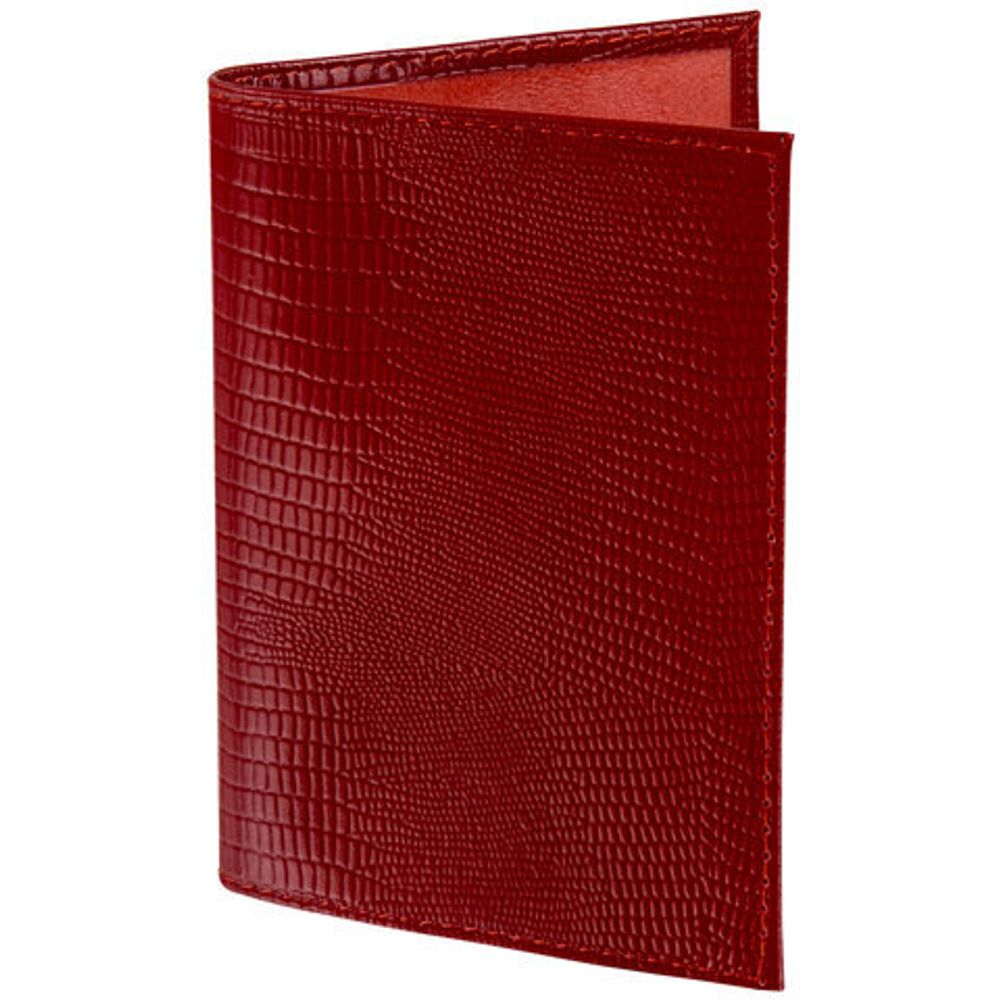 Обложка для паспорта натуральная кожа ящерица, без тиснения, красная, BRAUBERG, 238190