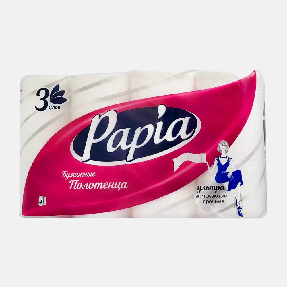 PAPIA Бумажные полотенца 3сл 4рул белые