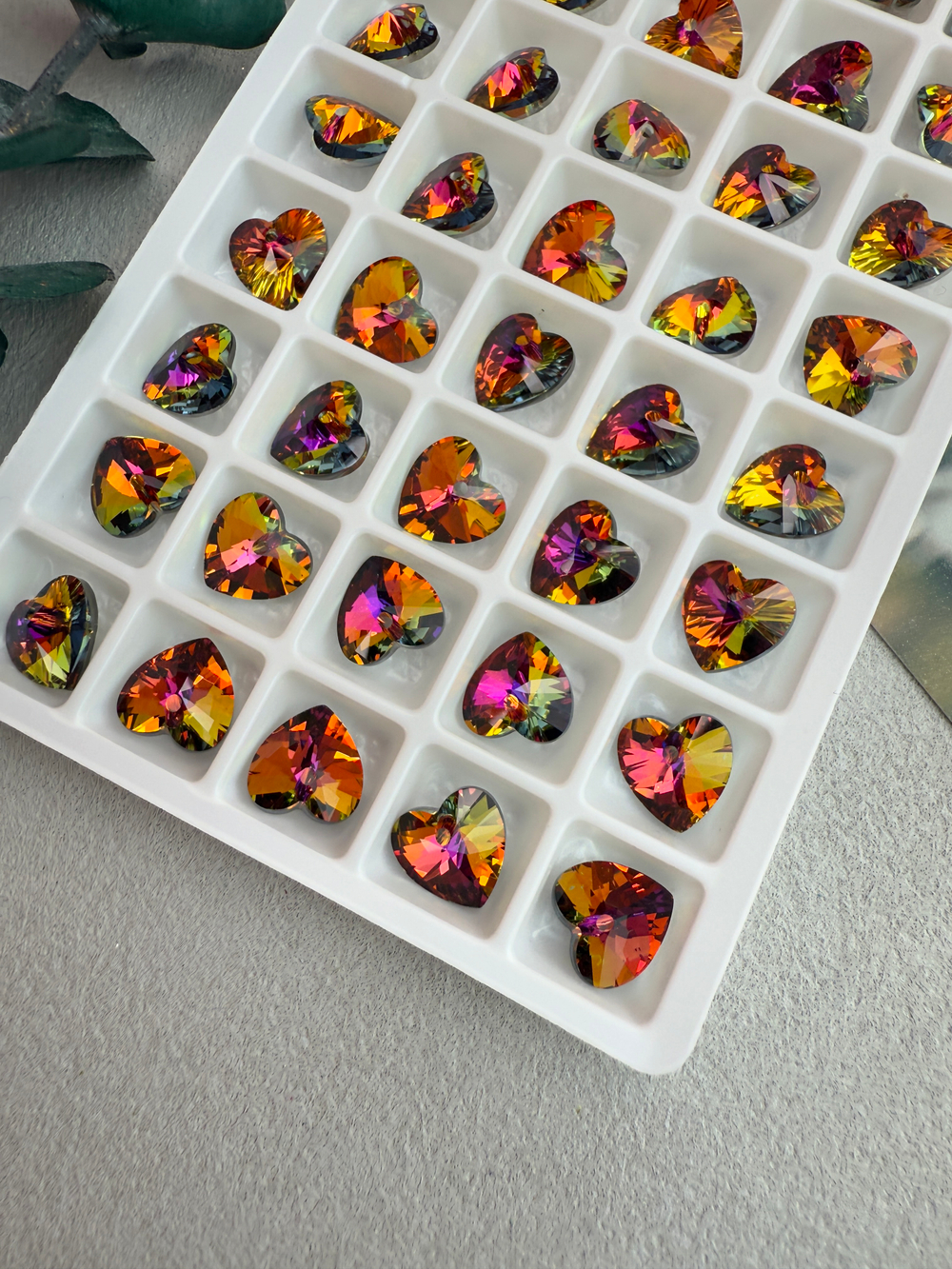 Подвеска сердце из хрустального стекла, heart 10 мм, 2 штуки, Огненный закат