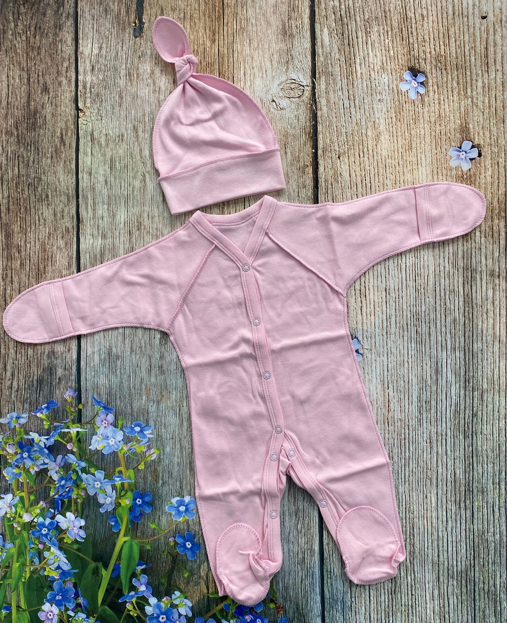 Комплект на выписку 6 предметов велюр "Мишка" (Цвет: Серо-розовый)