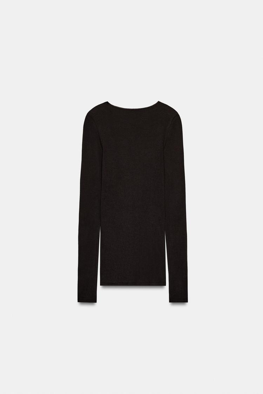 ZARA ФУТБОЛКА SUPIMA® С ДЛИННЫМИ РУКАВАМИ, ШОКОЛАДНЫЙ