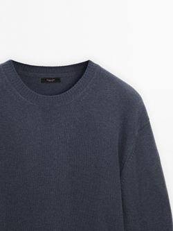 Massimo Dutti Свитер из смесовой шерсти с круглым вырезом, темно-синий