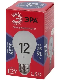 Лампочка светодиодная ЭРА LED E27 12 Вт A60 груша 6500К холодный белый свет набор 10 штук
